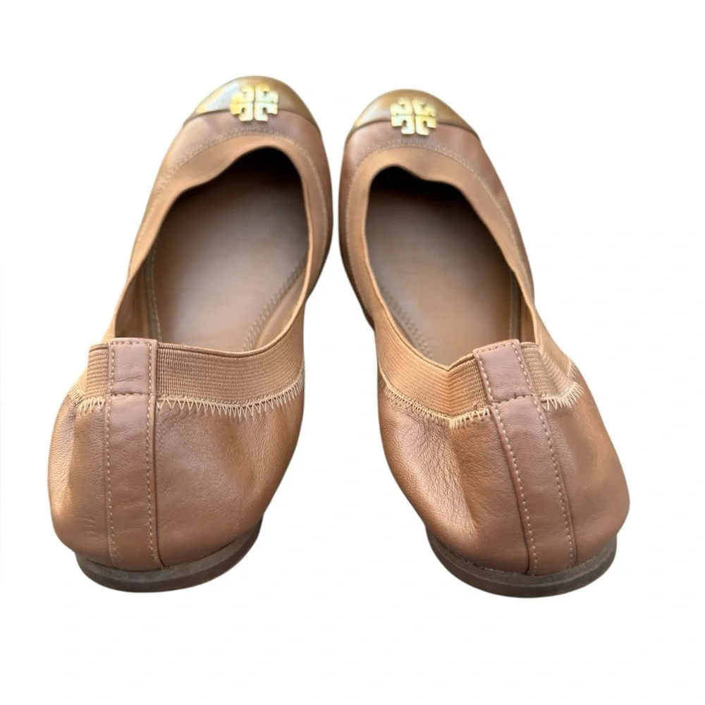 Tory Burch Jolie Cap-Toe brown Leather Ballet Flats shoes size 8.5